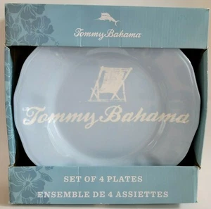 NEW (4) TOMMY BAHAMA Signature Light Blue Melamine DINNER PLATES 10" Beach Chair - Picture 1 of 3