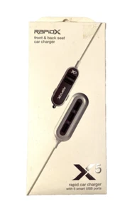 NEW rapidX front to back seat 5 smart USB ports car charger 5 FT cord X5 BLACK - Picture 1 of 2