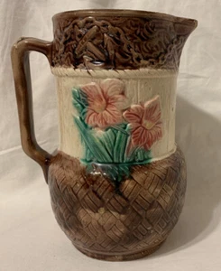 Scarce 19th Century Mayer Arsenal Pottery 8.25” Floral Anchor Woven Majolica Jug - Picture 1 of 12