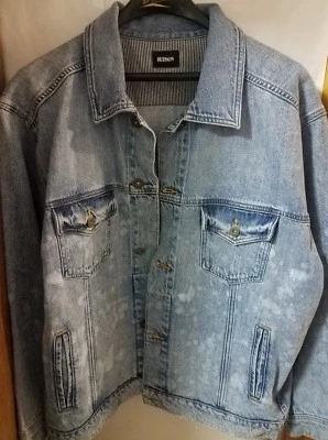 NUEVO CON ETIQUETAS $ 255 Chaqueta de mezclilla envejecida Hudson Trucker para hombre lavado duro talla mediana  Foto 1 de 4