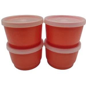 Vintage Tupperware Orange Snack Cups Matching Lids Set of 4 Stackable 1229-35 - Picture 1 of 7