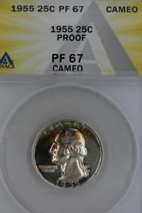 1955 PF 67 CAMEO ANACS - Washington Quarter, Silver 25 Cents (0.25) - Picture 1 of 2