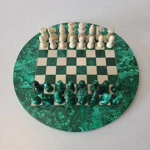 Malachite Chess Board & Pieces Hand Carved Made in Africa 9 Inches - Bild 1 von 8