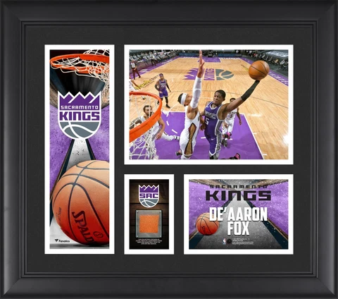 De'Aaron Fox Kings FRMD 15x17 Player Collage w/Piece Team Used Basketball Cover