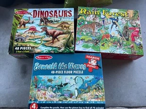 ¡3 rompecabezas! Rompecabezas de piso de 48 piezas Melissa & Doug de dinosaurios, vida marina, selva tropical - Imagen 1 de 5