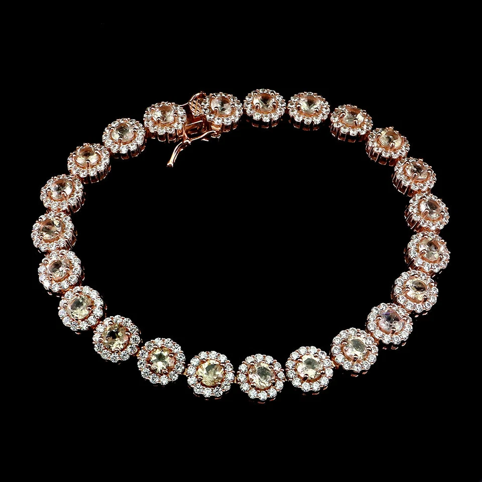 Pulsera de plata 925 de verano redonda morganita 4 mm joyas de piedras preciosas naturales 7,5 pulgadas Foto 1 de 4