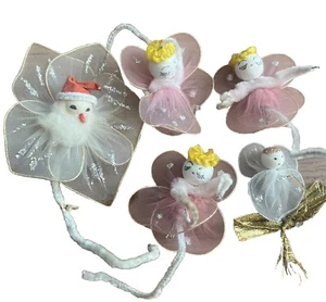 Vtg 1950's Ornaments Tulle Chenille Pipe Cleaner Christmas Angels Santa - Picture 1 of 9