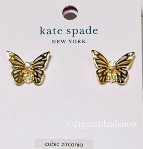 Kate Spade Social Butterfly Stud Earrings Gold Tone KC760 Clear Crystals - Picture 1 of 8