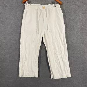 Humidity Pants Womens 8 White Capri Wide Leg Linen Coastal Cropped Paperbag - Picture 1 of 15