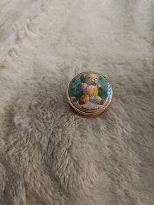 Vintage Halcyon Days Enamel Teddy Bear Pill Trinket Box, Shireen Faircloth 1.25" - Picture 1 of 4