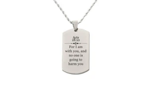 Pink Box Holy Scripture Stainless Steel Tag Necklace - Acts 18:10 - Picture 1 of 1