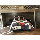 New! ~ Cozy Modern Lodge Log Cabin Grey Red Brown Pine Tree Deer Moose Quilt Set