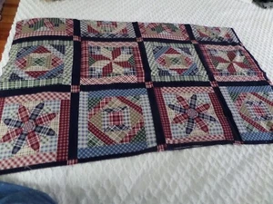 Preprinted fabric faux quilt squares Blue Green Maroon 34 x 44" - Picture 1 of 4