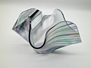 Vtg Art Glass Iridescent Handkerchief Vase/ Bowl Pinched Slumped Ruffled Rim - Picture 1 of 4