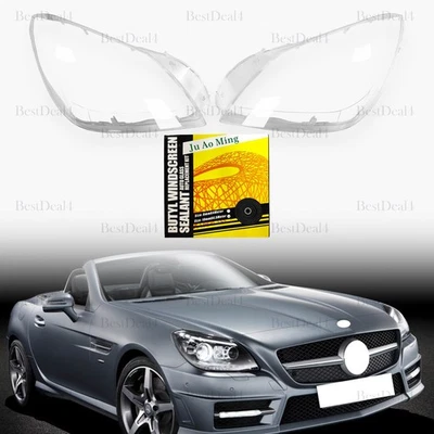 For Mercedes-Benz SLK R172 2012-2016 Left & Right Headlight Lens Cover+Glue Foto 1 de 4