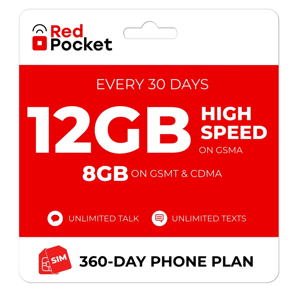 Plan de prepago RedPocket $15,84/mes: sin incluir todo, GSMA 12 GB (GSMT y CDMA 8 GB) Foto 1 de 4