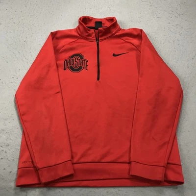Chaqueta Ohio State Buckeyes Para Hombre Grande Roja Negra Nike 1/4 Cuarto Cremallera Logo NCAA Foto 1 de 4