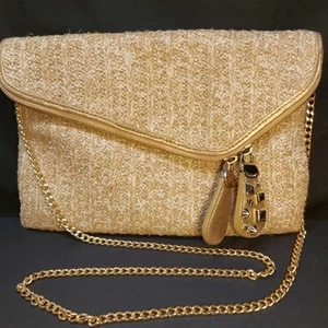 Henri Bendel Handbag Debutante Woven Convertible Crossbody Purse Tan Gold - Picture 1 of 13