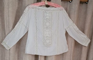 Blusa Polo Ralph Lauren Estilo Eduardiano Off White Algodón Encaje Pintuck 14 - Imagen 1 de 11