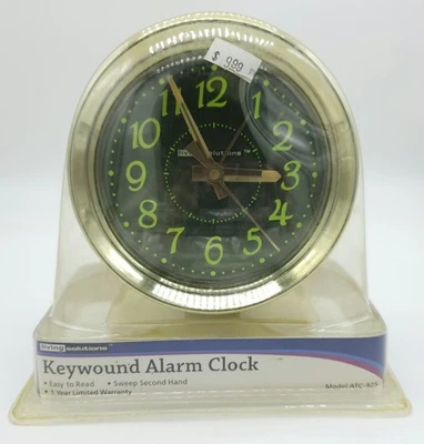 Vintage Alarm Clock Glow In The Dark Living Solutions Keywound New In Package - Image 1 of 4
