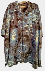 Tommy Bahama Hawaiihemd XXL grau blau Blumen Seide Knopfleiste 100% Seide - Bild 1 von 4