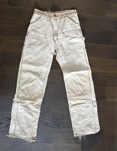 THRASHED Vintage Carhartt Distressed & Faded Brown Beige Double Knee Pant 30x30 - Picture 1 of 24