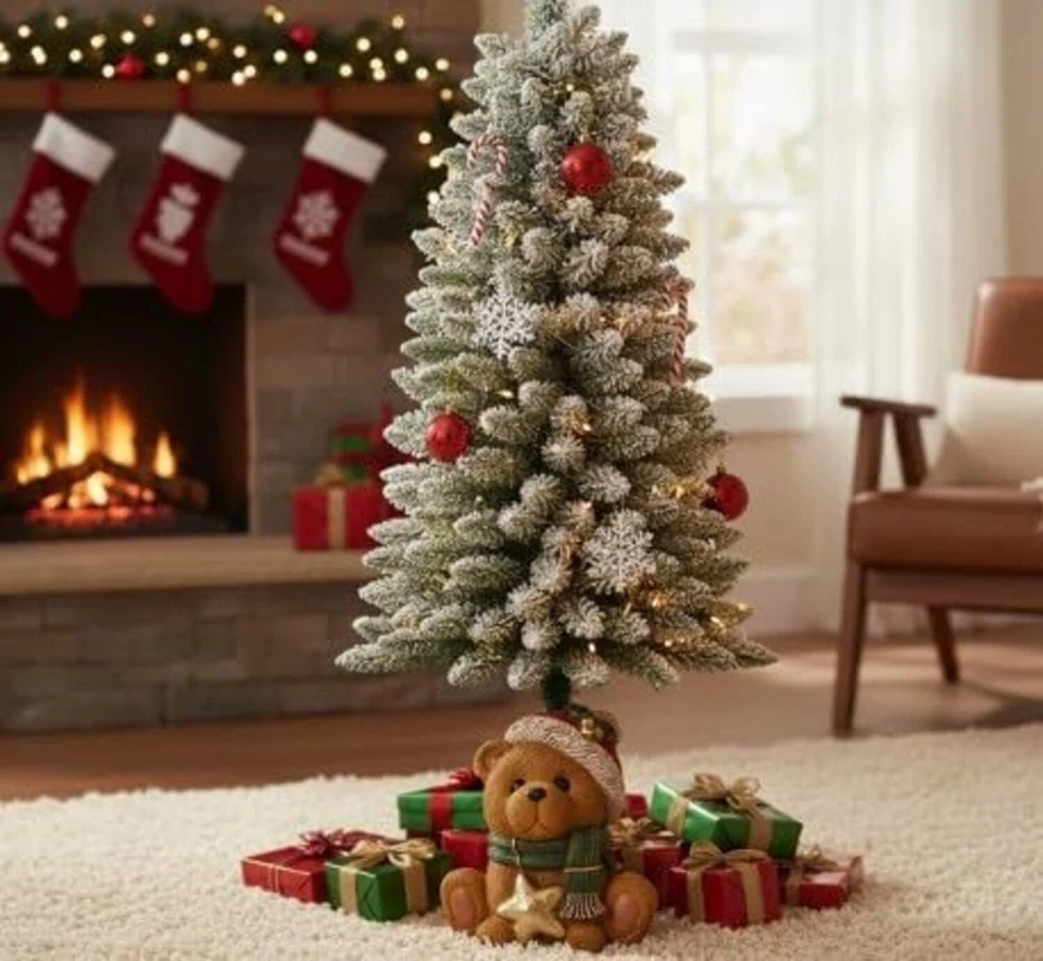 Base Albero Di Natale A Forma Di Orso Con Stella Natalizia Decoro in Poliresina - Immagine 1 di 2