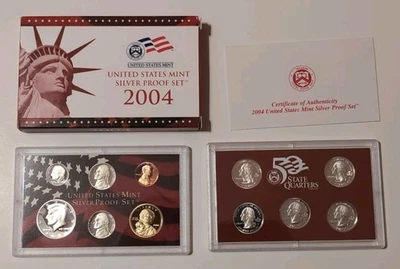 2004 United States Mint Silver Proof Set 11 Coins OGP COA - Image 1 of 4