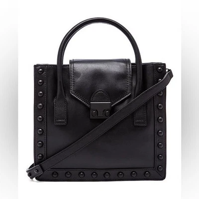 Bolso de Mano de Trabajo Loeffler Randall Junior Cuero Negro Tachonado 2 Vías Foto 1 de 4