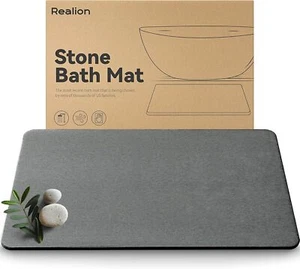 Quick-Dry Diatomaceous Stone Bath Mat, Non-Slip & Super Absorbent, Dark Gray - Picture 1 of 7