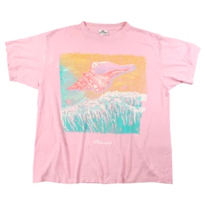 Vintage Florida T Shirt 80s Large Pink Paper Thin Orlando Seashell Burnout Puff - Picture 1 of 16