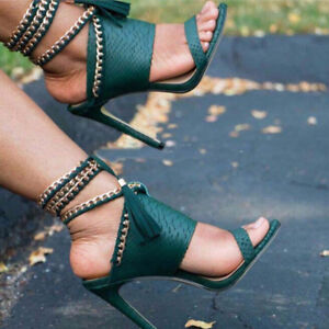 Women's Open Toe Tassel Sexy High Heels Slingback Stiletto Ankle Strap Sandals