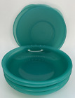 4 Tupperware Impressions Medium Low Bowls W/Sheer Lids Teal #3547 700ml VTG NOS