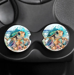 Sea Turtle Set of 2 Car Coasters - Picture 1 of 1