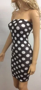 Polka Dot Mini Large Spot Dress Strapless Boob Tube Clubwear Party Bodycon M151 - Picture 1 of 10