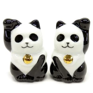 Kutani Ware Lucky Cat Ornament Panda Ver Interior Gift White Red w/Box Japan New - Picture 1 of 4