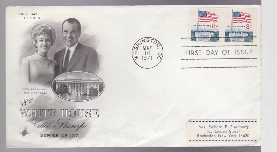 TurtlesTradingPost- Flag over Whitehouse #1338g Coil Pr Stamp- FDC 1971 Artcraft - Image 1 of 1