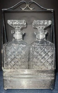 Italian silver Tantalus tray with 2 crystal decanters, heavy, 1972 - Picture 1 of 12