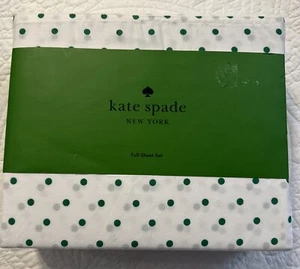 NWT Kate Spade Full Sheet Set Green Polka Dot 100% Cotton Percale (4pc) - Picture 1 of 6