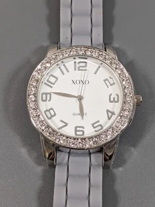 XOXO White Dial Crystal Accent Round Case Gray Jelly Silicone Band Watch - Picture 1 of 13