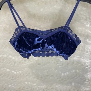 Aerie M Navy Blue Velvet Unlined Wireless Bralette - Picture 1 of 6