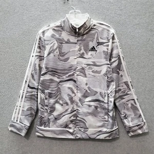 Adidas Girls Track Jacket Large Gray Camo Logo Spellout Pockets Mock Neck READ - Picture 1 of 9