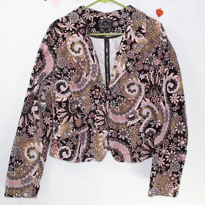 Blazer Vintage Groovy Rosa y Marrón Pana Floral Mujer’s XL MY Michelle Foto 1 de 4