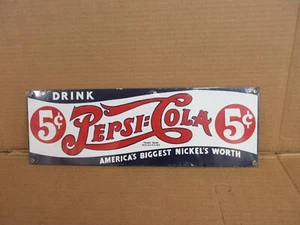 Vintage Drink Pepsi Cola 5¢ Ande Rooney Porcelain Enamel Hanging Sign A - Picture 1 of 9