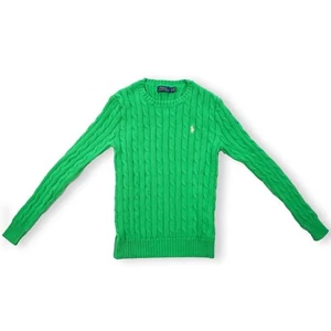 Polo Ralph Lauren Kinder Pullover Langarm Zopfmuster gesticktes Logo grün XS - Bild 1 von 16