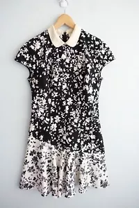 Lover the Label Mini Dress Womens size 8 Floral Black Grey Fluted Hem Collar Zip - Picture 1 of 24
