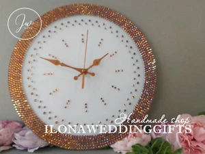 Unique Custom Wall Clock Swarovski Crystal Minimalist Decor Elegant Wedding Gift - Picture 1 of 14