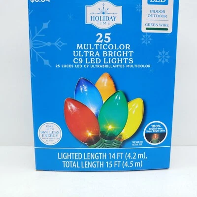 Holiday Time - 25 LED Multicolor Ultra Bright C9 Lights Green Wire 15 Ft Long - Image 1 of 4