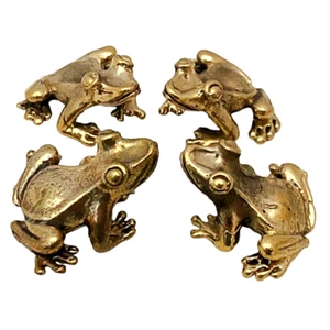 4 Charming Frog Prince Animal Figurine Toad Reptile Mini Brass Statue Home Decor - Picture 1 of 12