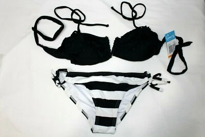 California волны черный бюстгальтер-бандо с полосатым низом - 2 изделия бикини - размер S - Изображение 1 из 4